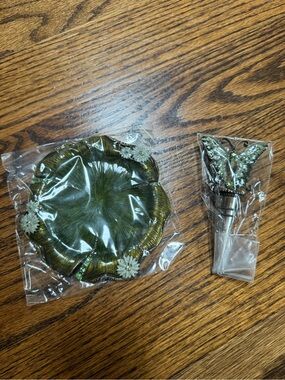Green Butterfly Wine Stopper and Decorative Coaster Set